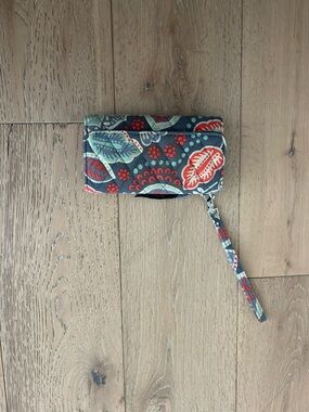 Vera Bradley Quilted Wristlet in Gray with Red & Teal Floral